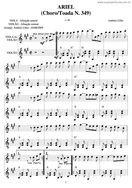 Partitura da música Arieln