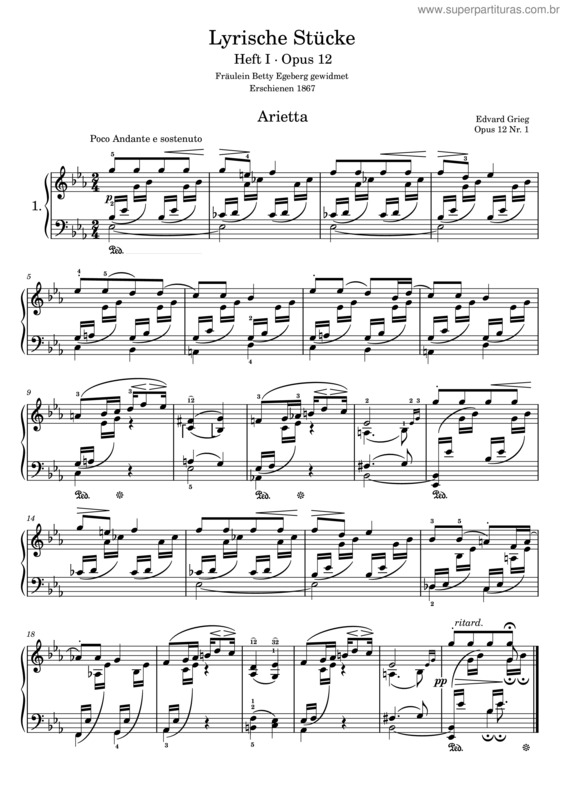 Partitura da música Arietta – Edvard Grieg Arietta From Lyric Pieces. Op. 12, No. 1
