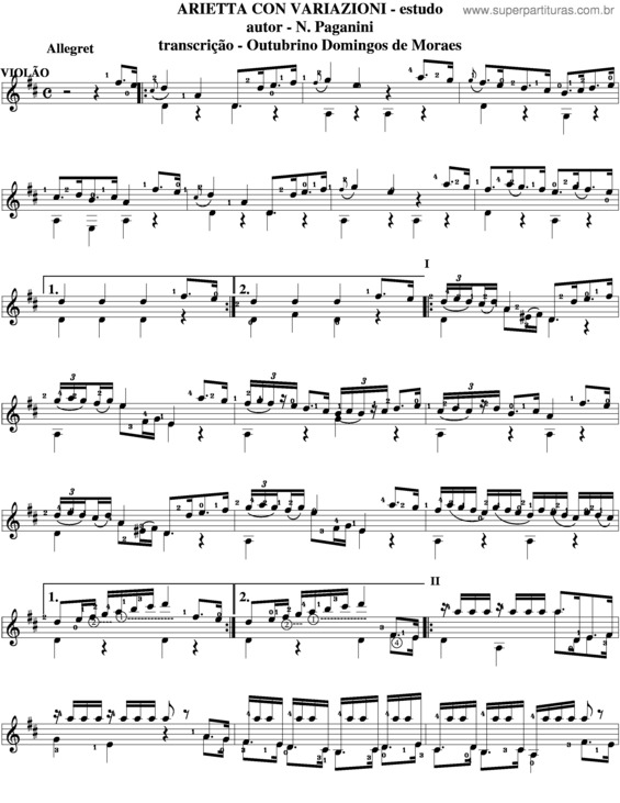 Partitura da música Arietta Con Variazioni