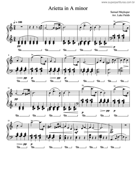 Partitura da música Arietta In A Minor – Samuel Maykapar