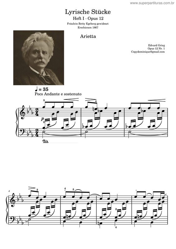 Partitura da música Arietta Op.12 No.1 – Edvard Grieg Arietta