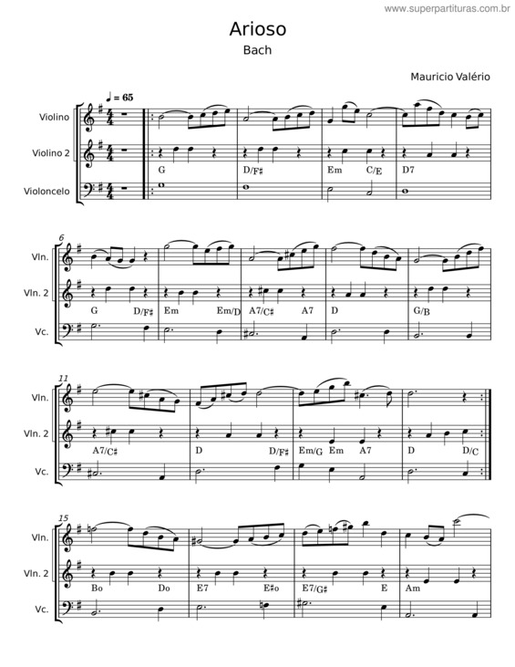 Partitura da música Arioso – Mauricio Valério