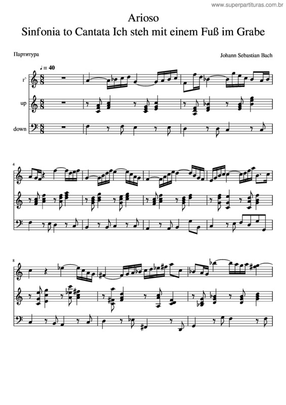 Partitura da música Arioso Sinfonia To Cantata Ich Steh Mit Einem Fuss Im Grabe