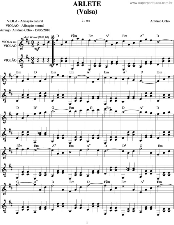 Partitura da música Arlete