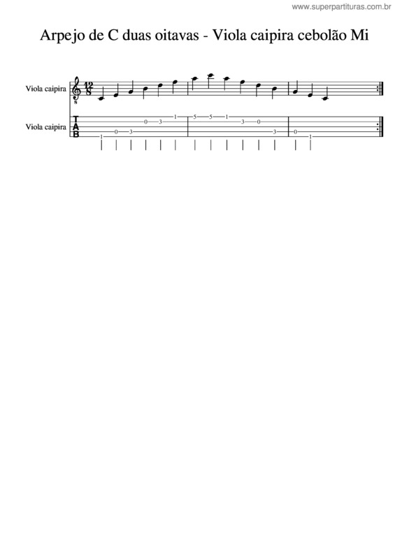Partitura da música Arpejo De C Duas Oitavas – Viola Caipira Cebolão Mi v.2