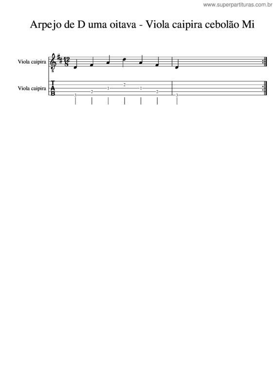 Partitura da música Arpejo De D Uma Oitava – Viola Caipira Cebolão Mi v.2