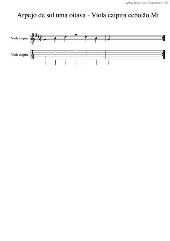 Partitura da música Arpejo De Sol Uma Oitava – Viola Caipira Cebolão Mi