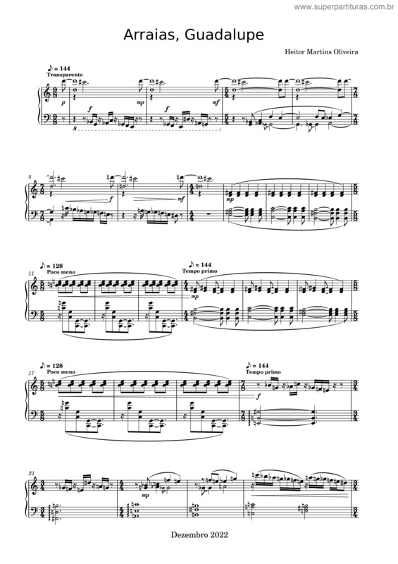 Partitura da música Arraias, Guadalupe