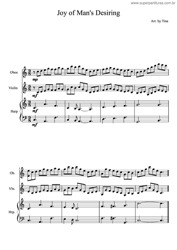 Partitura da música Arrangement Of Jesu, Joy Of Man`S Desiring