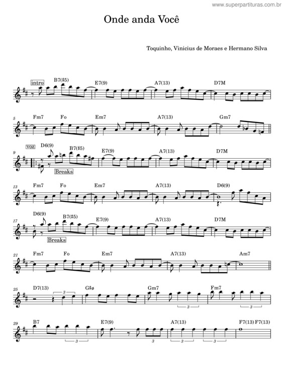 Partitura da música Arranjo – Onde Anda Você – Vinicius De Moraes E Toquinho