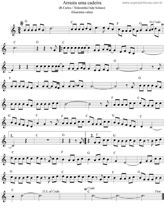 Partitura da música Arrasta Uma Cadeira v.2