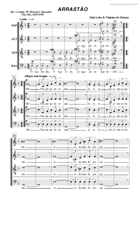 Partitura da música Arrastão v.2