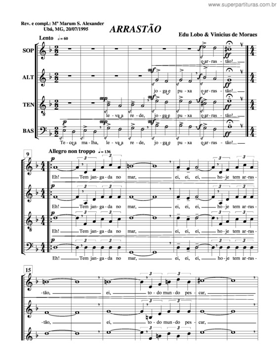 Partitura da música Arrastão v.4