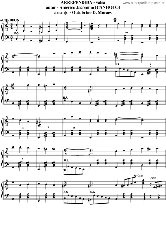 Partitura da música Arrependida v.4