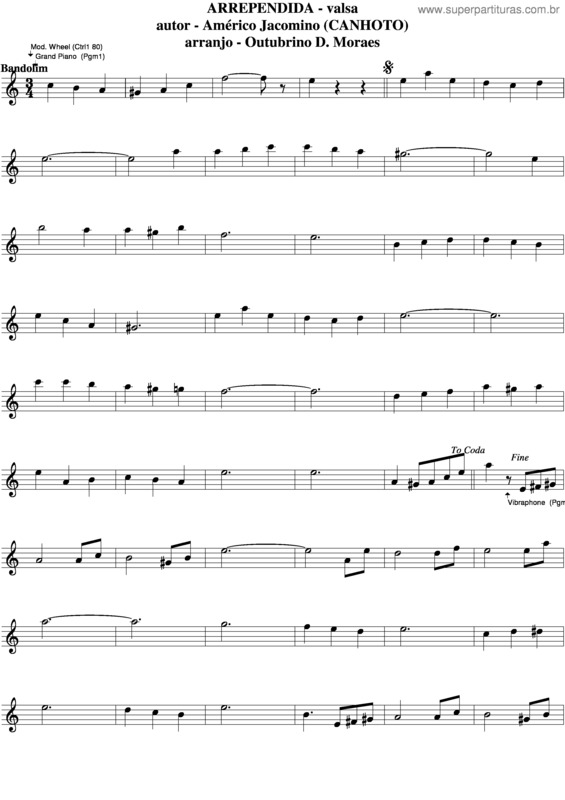 Partitura da música Arrependida v.5