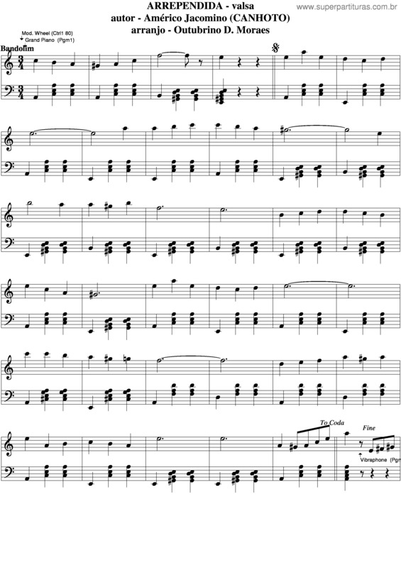 Partitura da música Arrependida v.6