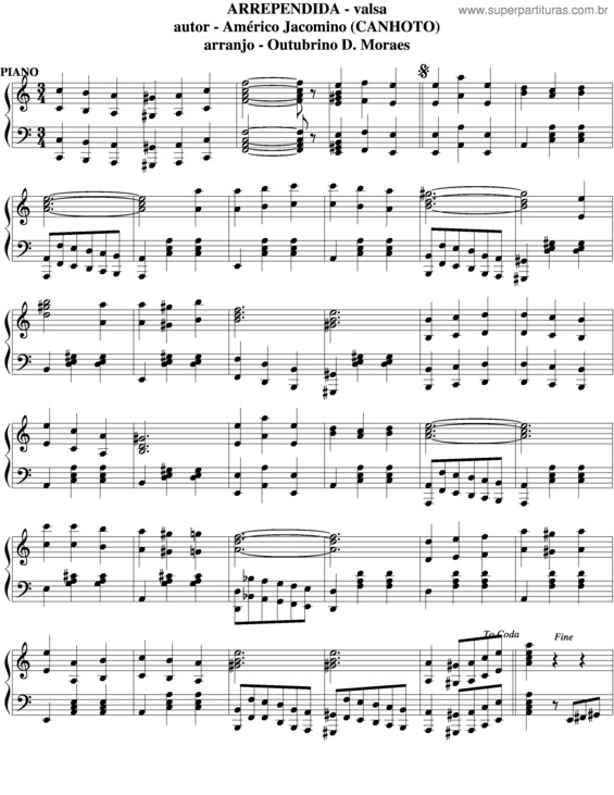 Partitura da música Arrependida v.7