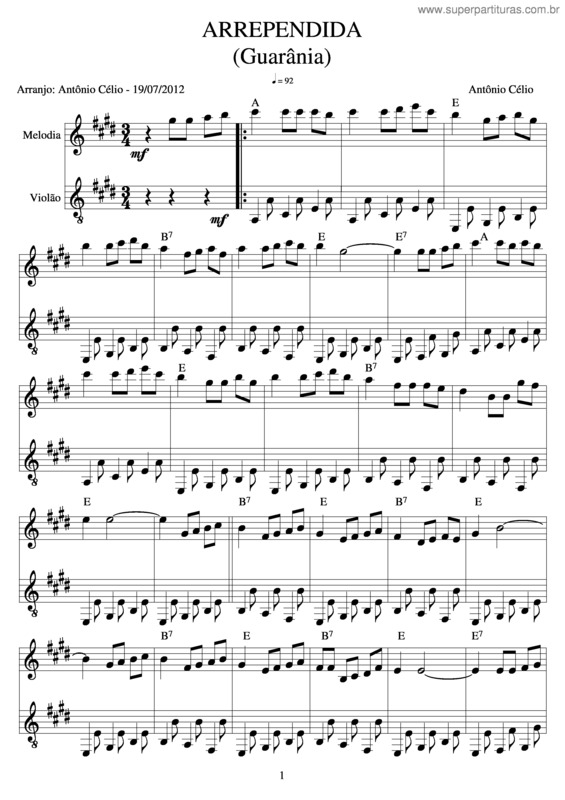 Partitura da música Arrependida v.8