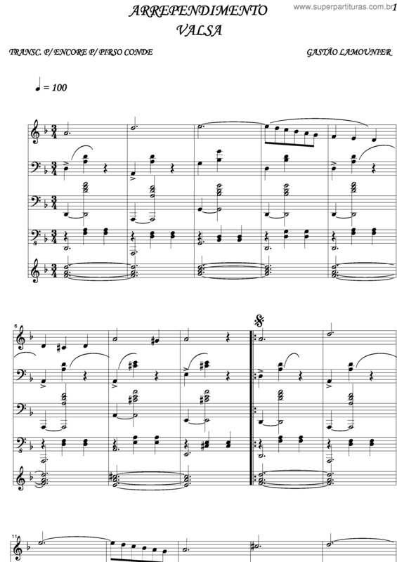 Partitura da música Arrependimento v.2