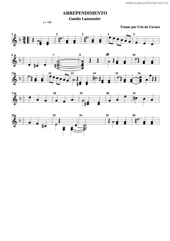 Partitura da música Arrependimento