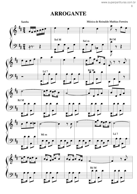 Partitura da música Arrogante