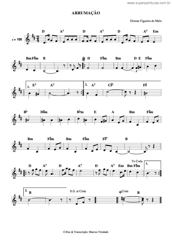 Partitura da música Arrumação v.2