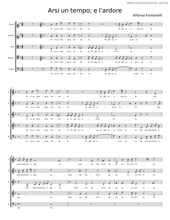 Partitura da música Arsi Un Tempo; E L`Ardore – Alfonso Fontanelli