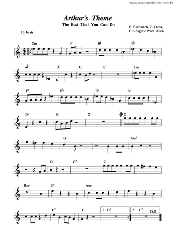 Partitura da música Arthur's Theme v.2