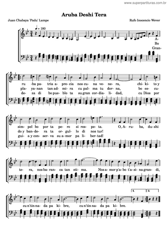Partitura da música Aruba Dushi Tera