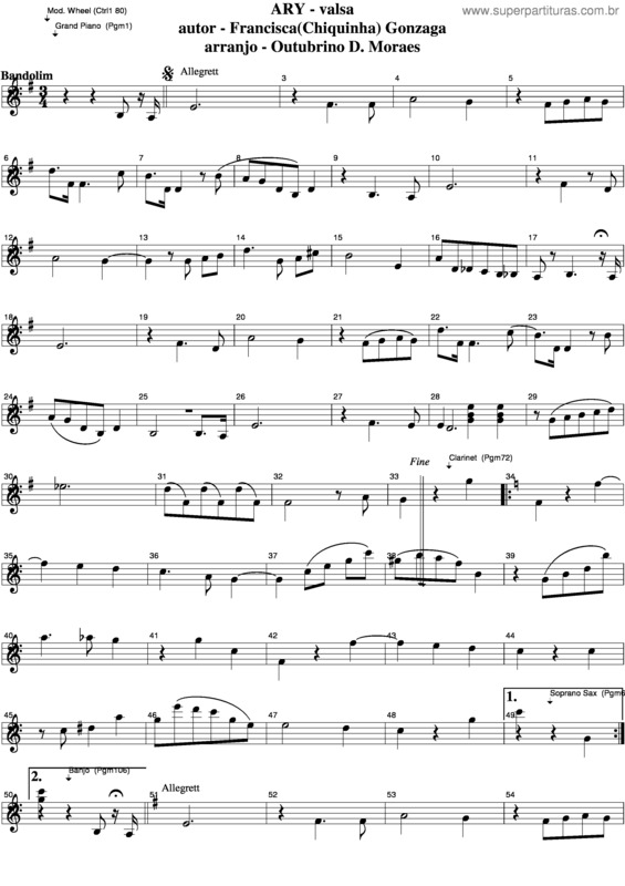 Partitura da música Ary v.2