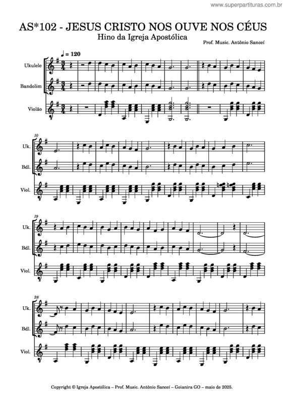 Partitura da música As 102 – Jesus Cristo Nos Ouve Nos Céus – Sancei