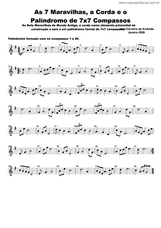 Partitura da música As 7 Maravilhas, A Corda E O Palíndromo De 7X7 Compassos