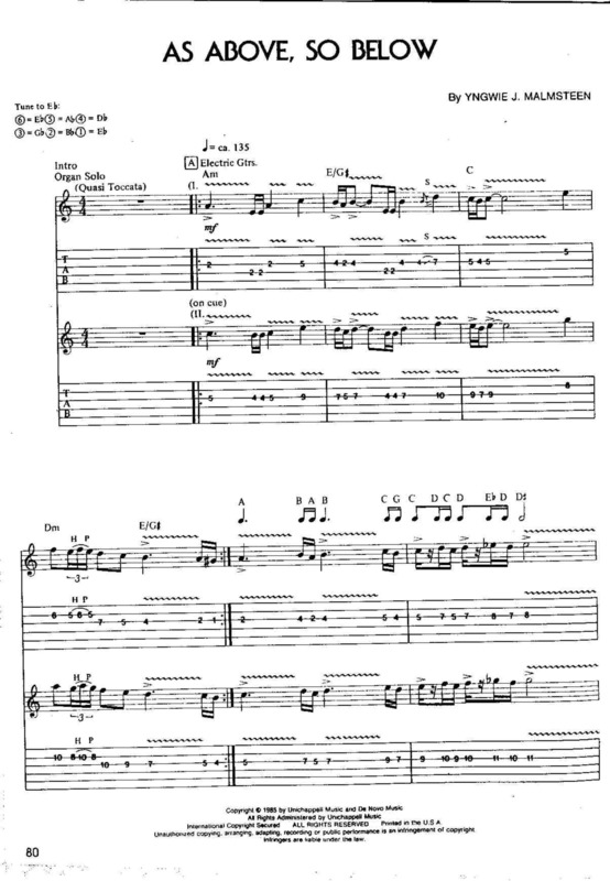 Partitura da música As Above So Below