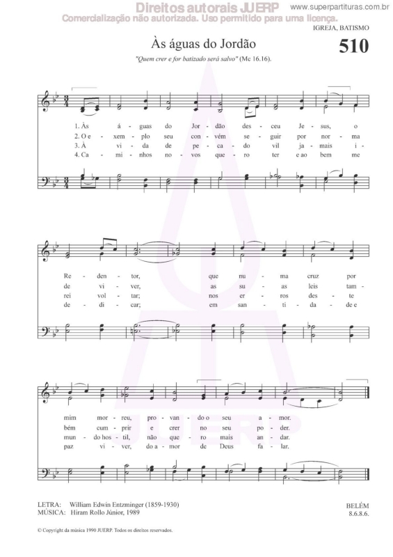 Partitura da música Às Águas Do Jordão - 510 HCC v.2