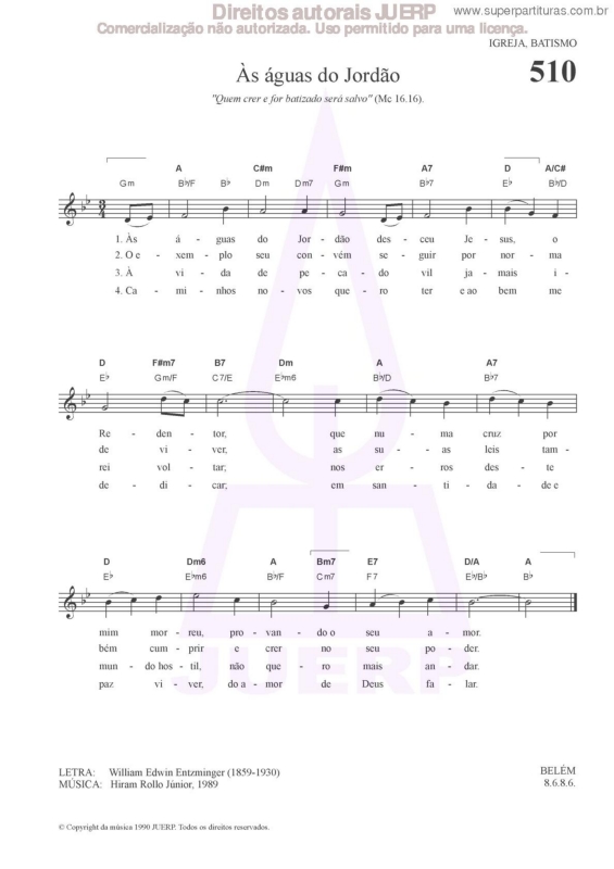 Partitura da música Às Águas Do Jordão - 510 HCC