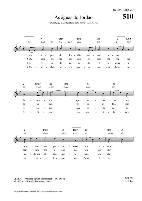 Partitura da música As águas Do Jordão