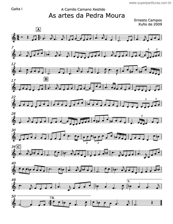Partitura da música As Artes Da Pedra Moura v.2