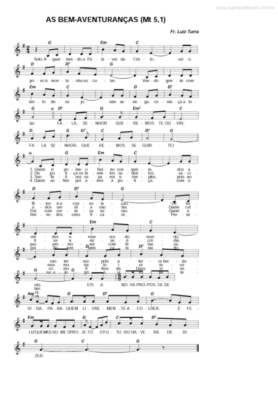 Partitura da música As Bem-Aventuranças (Mt 5,1)