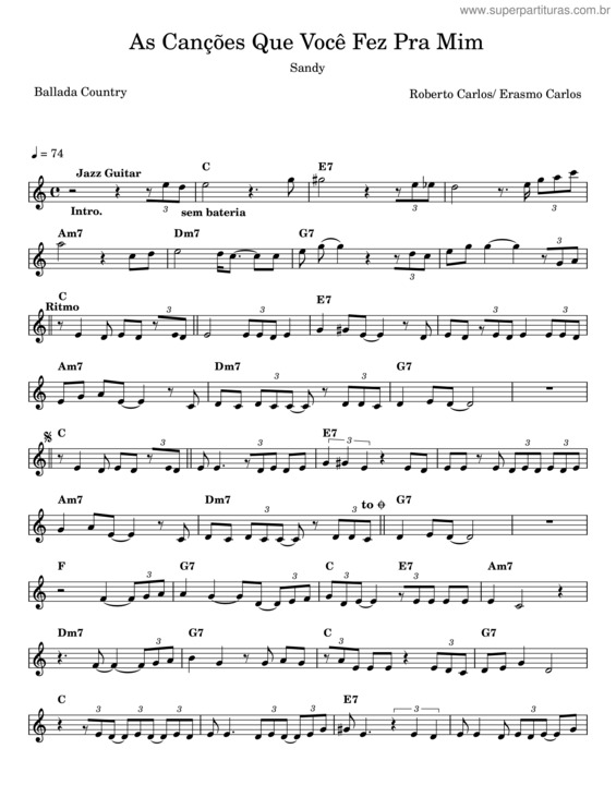 Partitura da música As Canções Que Você Fez Pra Mim – Roberto Carlos