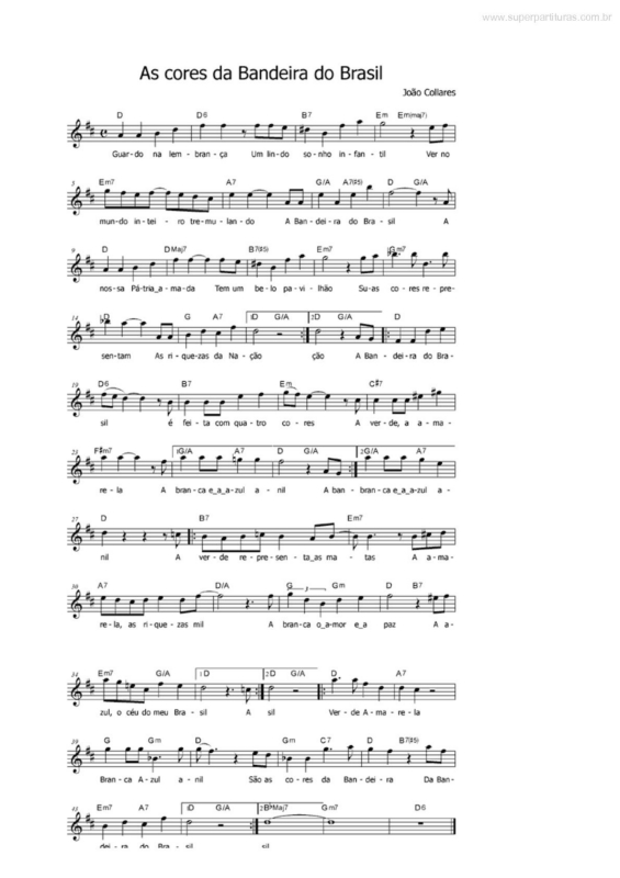 Partitura da música As Cores da Bandeira do Brasil