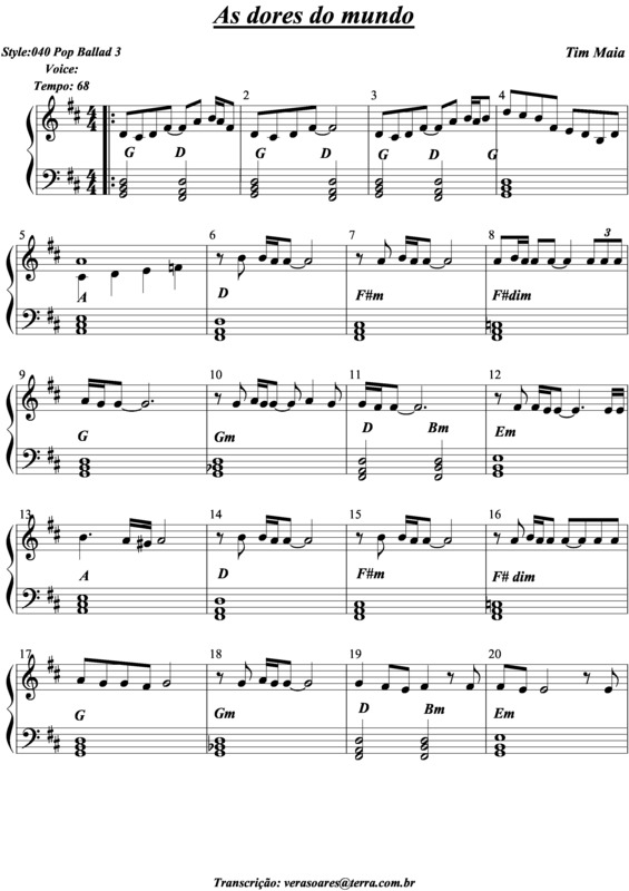 Partitura da música As Dores do Mundo v.2