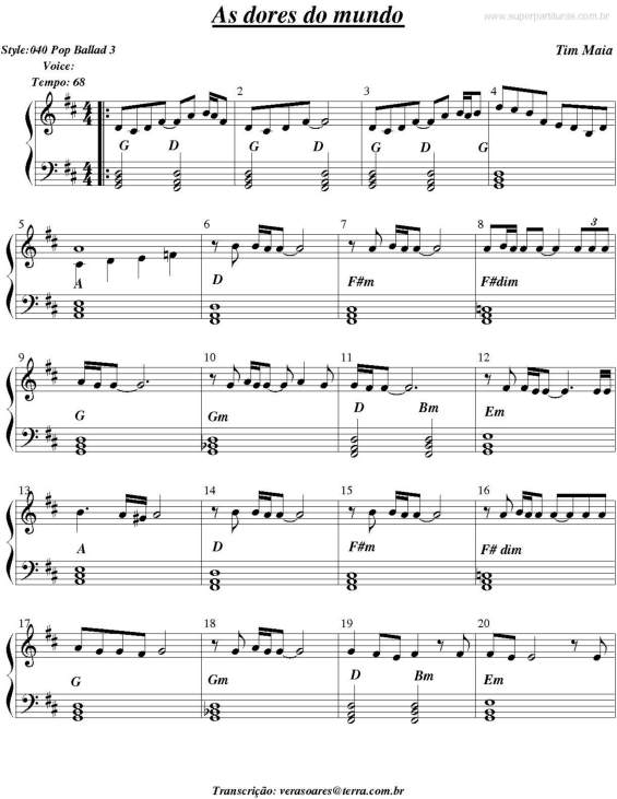 Partitura da música As dores do mundo