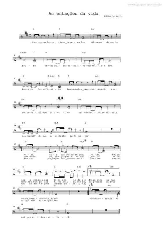 Partitura da música As Estações da Vida