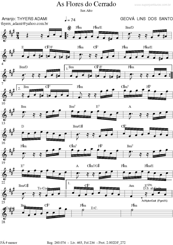 Partitura da música As Flores do Cerrado v.6