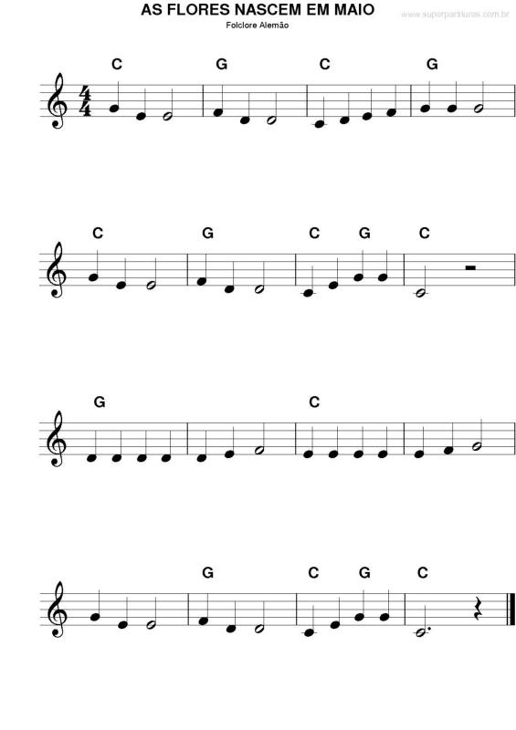 Partitura da música As Flores Nascem em Maio (Folclore Alemão)