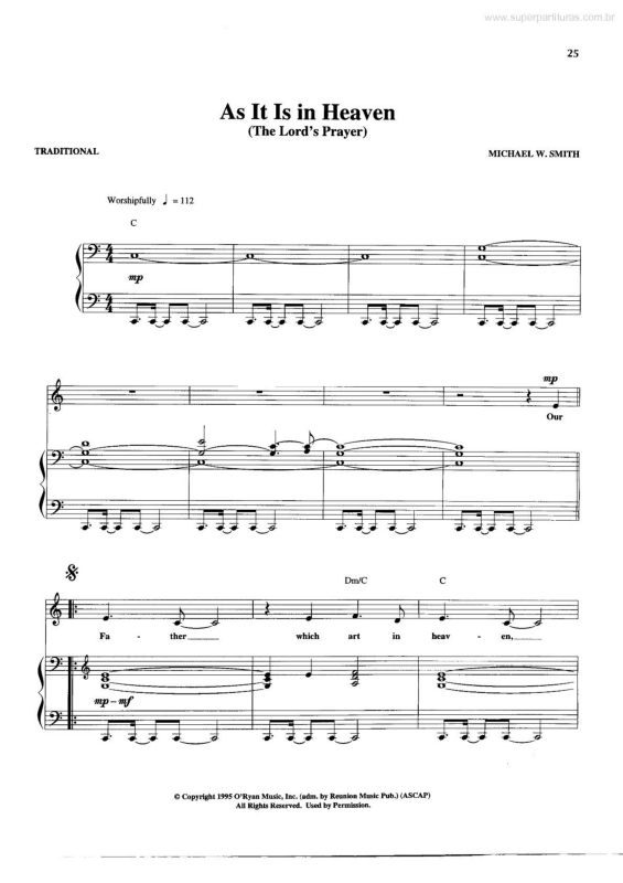 Partitura da música As It Is in Heaven (The Lord`s Prayer)
