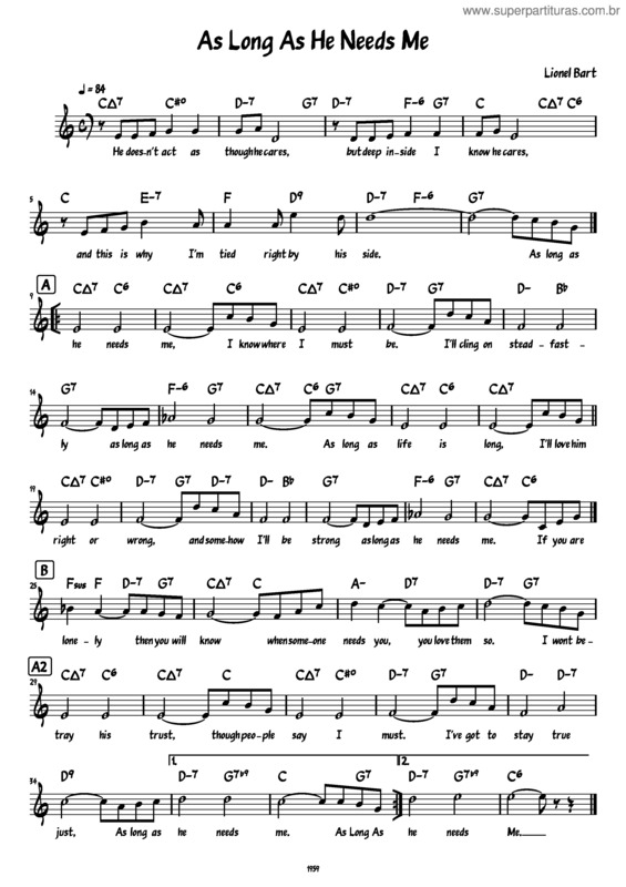 Partitura da música As Long As He Needs Me