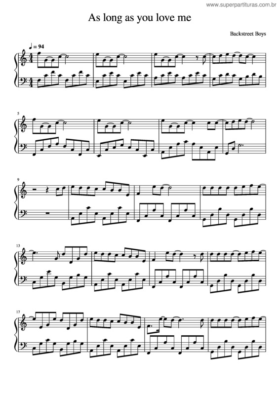 Partitura da música As Long As You Love Me – Backstreet Boys