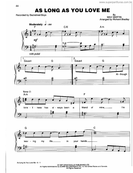 Partitura da música As Long As You Love Me v.2