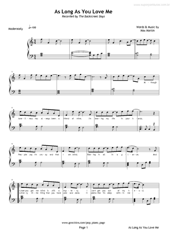 Partitura da música As Long as You Love Me